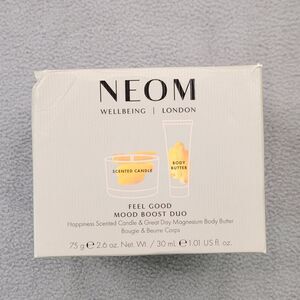 Neom Happiness Scented Candle 2.6oz & Great‎ Day Magnesium Body Butter 1oz Pack